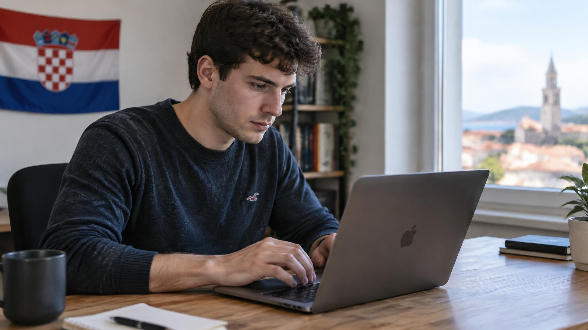 Person typing code on a laptop at a desk