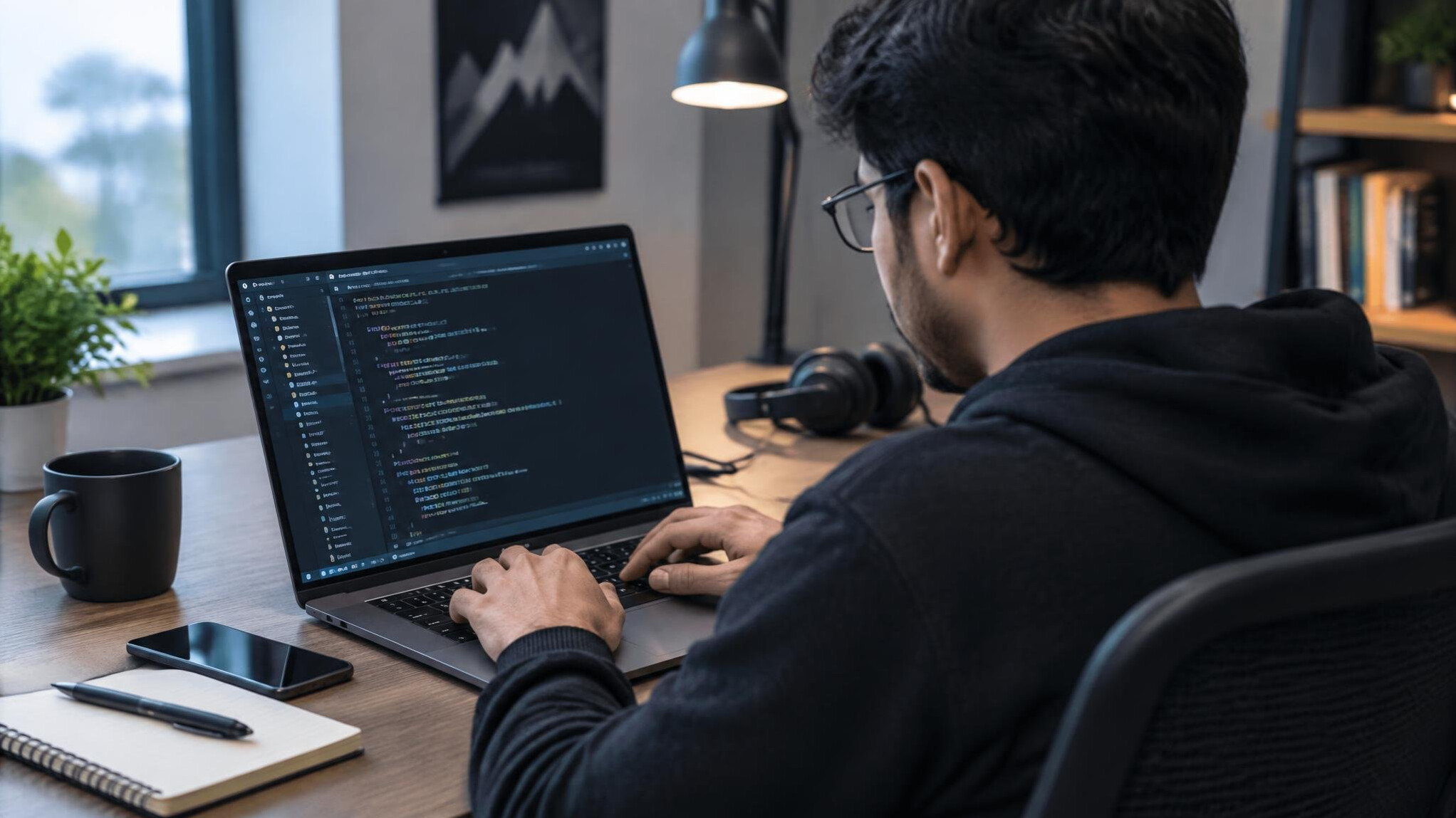 programmer coding at desk