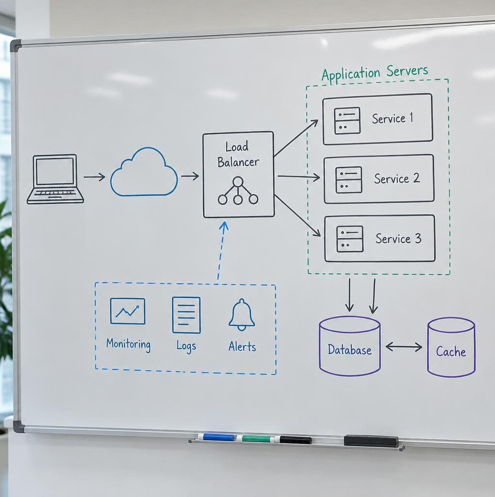 Whiteboard covered with diagrams and sketched notes