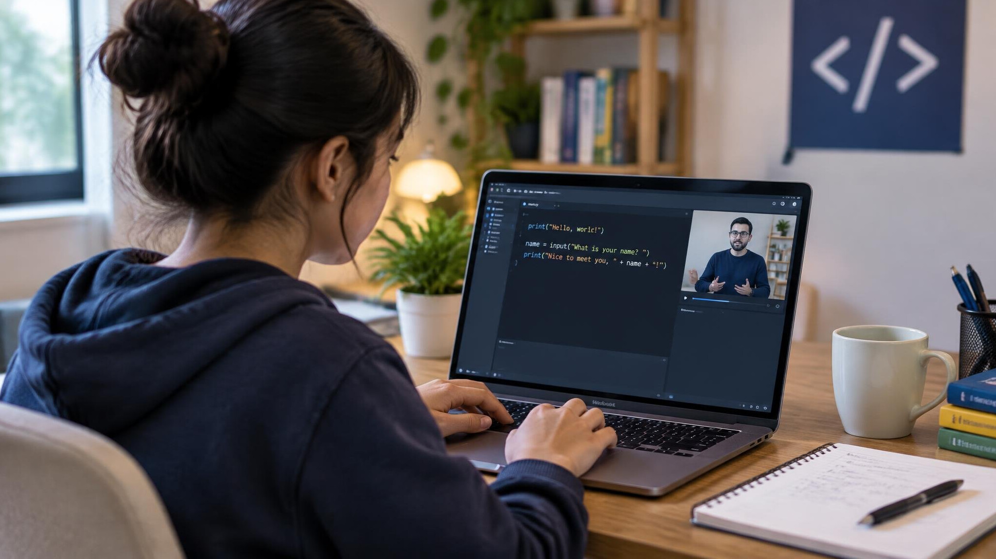 person learning to code on laptop